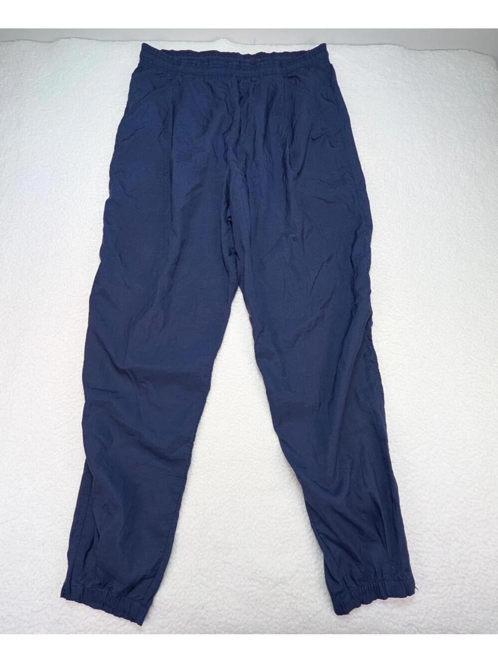 Nike Vintage 90s Y2K Long Nylon Windbreaker Track Pants Men's XL Blue Zip Leg